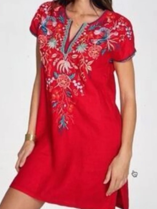 Dresses & Skirts - Johnny Was Ariel easy tunic linen dress, red, xs
